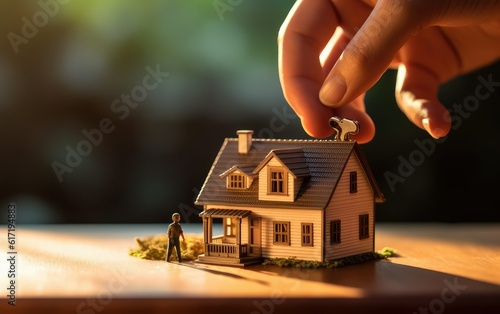 miniature house during golden hour, representing the real estate business