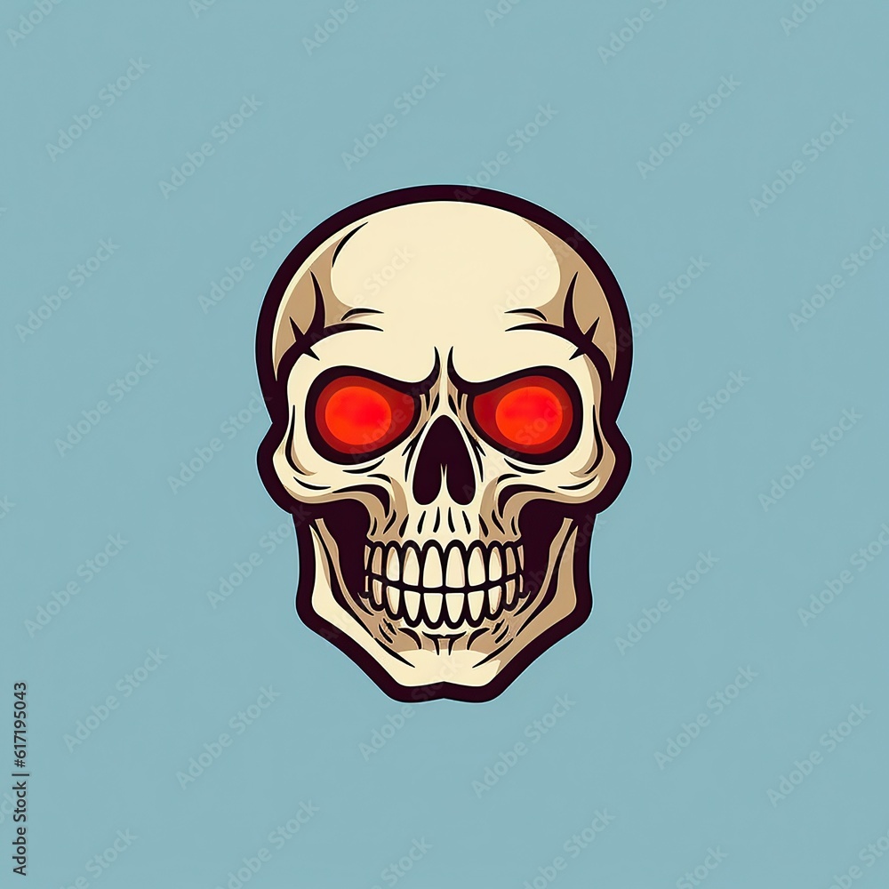 Fototapeta premium A red-eyed skull, cartoonish style