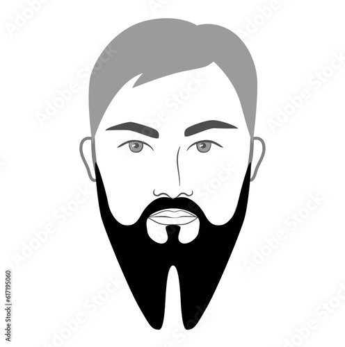 French Fork Beard style men in face illustration Facial hair mustache. Vector grey black portrait male Fashion template flat barber collection. Stylish hairstyle isolated outline on white background.