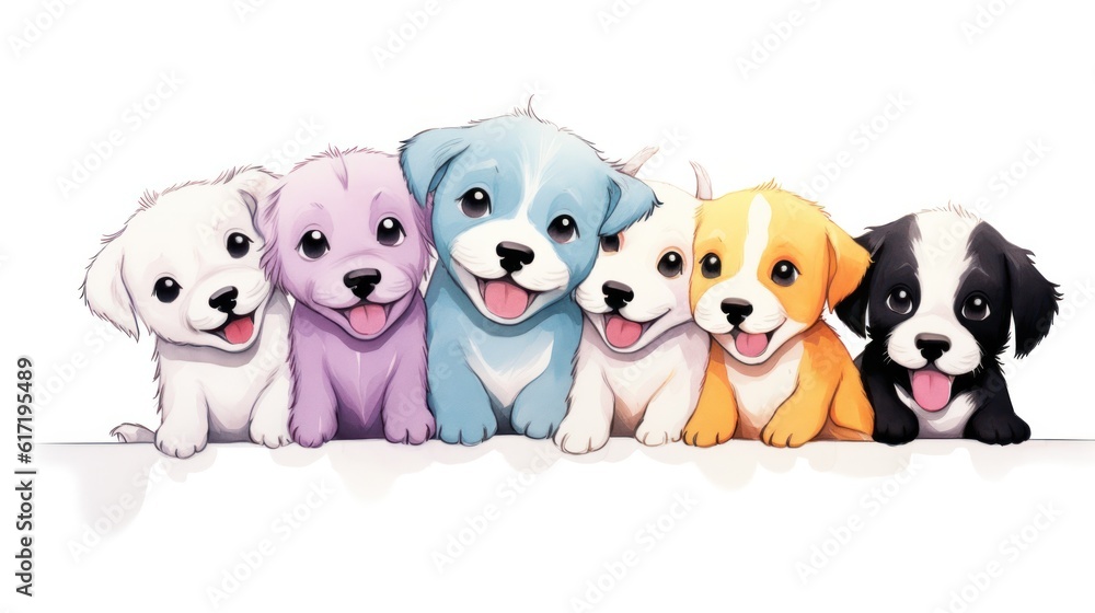 Children's book illustration poster with happy puppies in watercolor style Children's book illustration poster with happy puppies in watercolor style