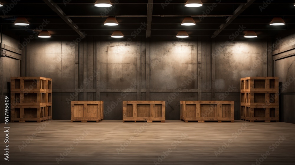 Concrete warehouse storage wooden containers Concrete warehouse storage wooden containers