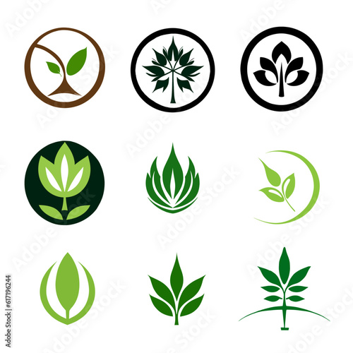 set of green eco icons  leaf logo vectors