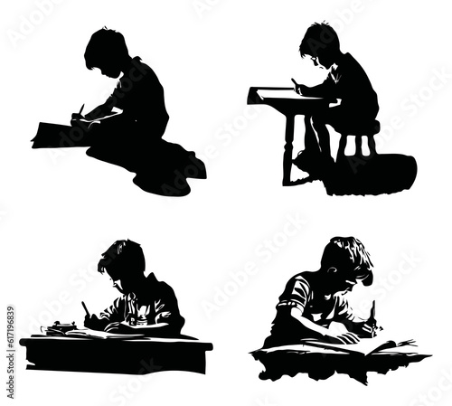 silhouette of boy sitting writing or drawing
