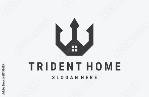 Vector logo of a trident in the shape of a house.