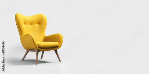 3d yellow modern armchair isolated on white background. Generative AI