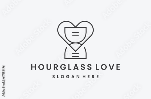 hourglass logo design template, hourglass with love icon 