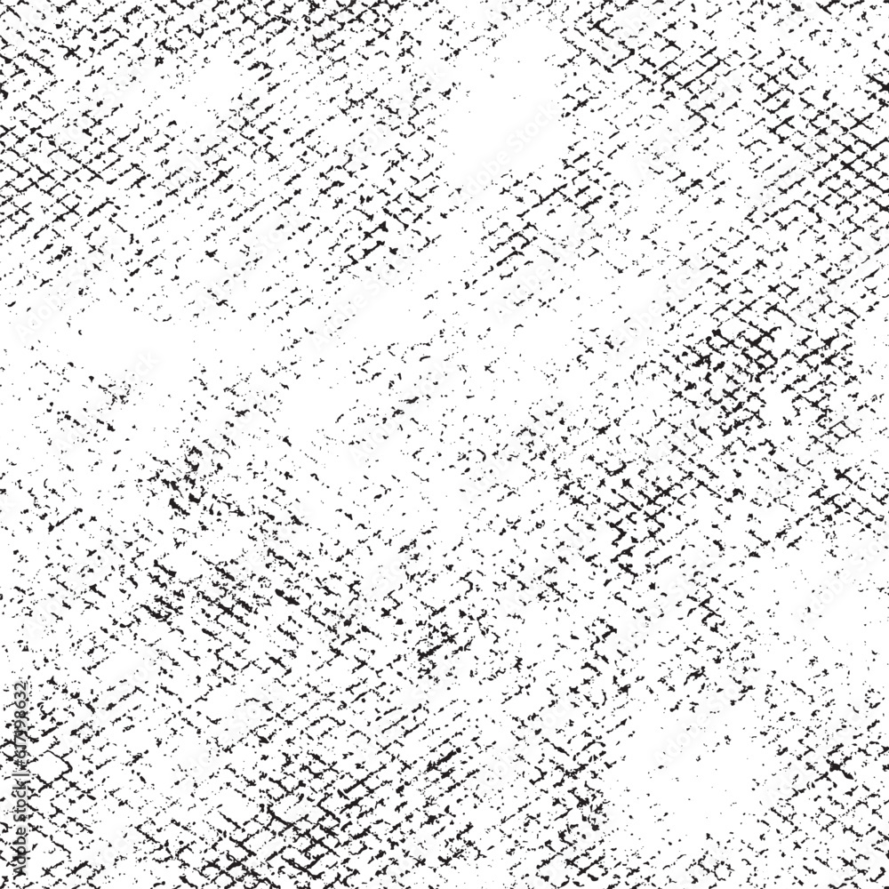 Seamless pattern, repeat grunge texture with fine mesh. Abstract design, monochrome distressed texture with check, scratches, noise. Black drawing on a white background. Vector illustration.
