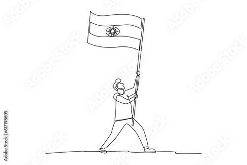 Continuous one line drawing 15th August India Happy Independence Day concept. Single line draw design vector graphic illustration.