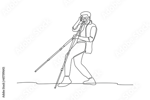 Single one line drawing Photographer with camera. World photography day concept. Continuous line draw design graphic vector illustration.