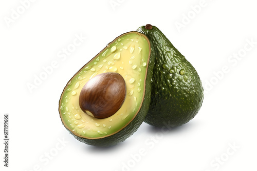 Close-up avocado isolated on white background. Generative AI.