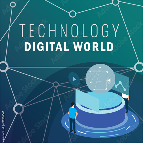 Colored digital world concept poster Vector