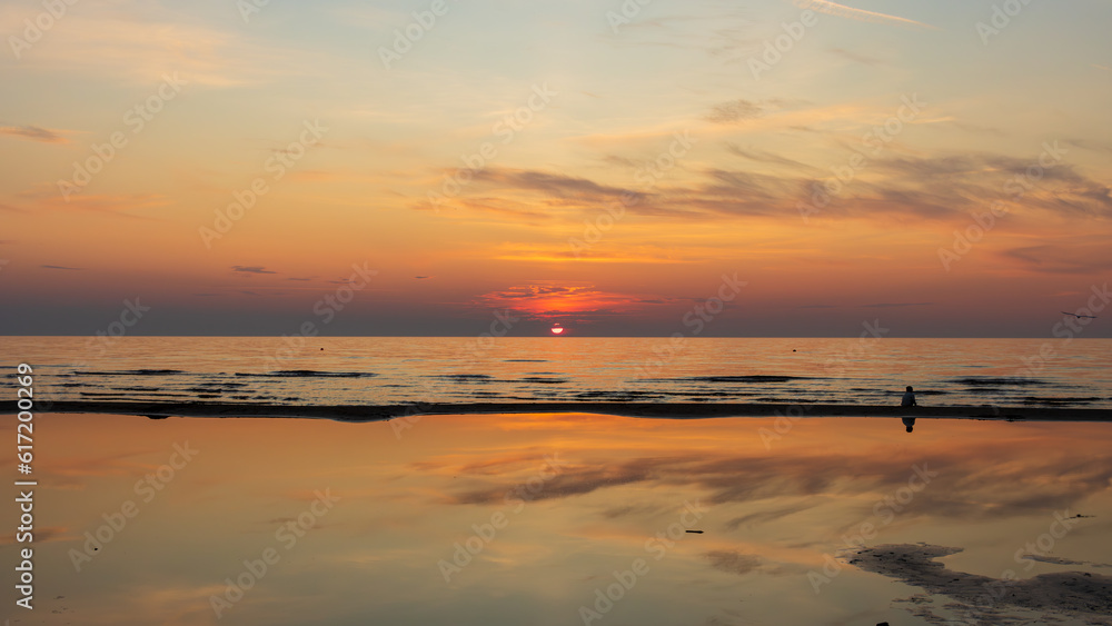 Sunset over Baltic sea, golden hour, Summer Solstice over Baltic sea, Ligo, Beach