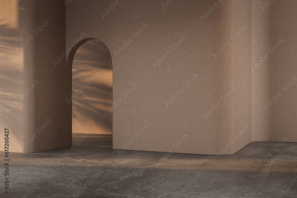Gallery interior empty. room with beige walls, concrete floor and