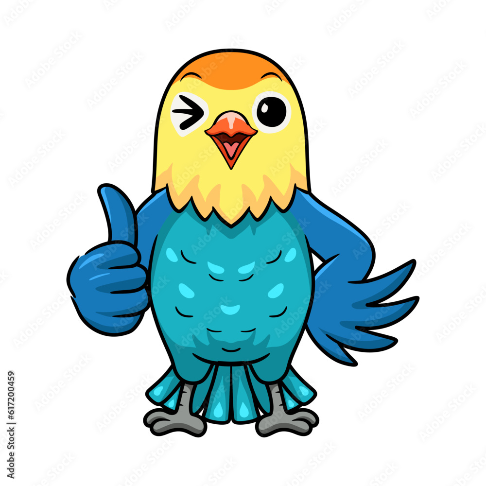 Cute parblue opaline lovebird cartoon giving thumb up Cute parblue opaline lovebird cartoon giving thumb up