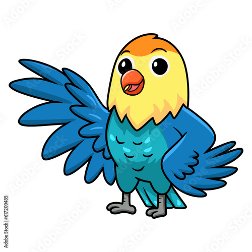 Cute parblue opaline lovebird cartoon waving hand