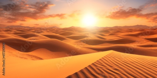 Sunset on desert copy space blurred background, AI Generated