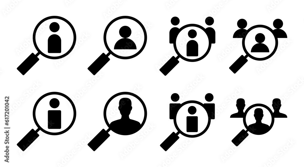 Fototapeta premium Hiring icon set illustration. Search job vacancy sign and symbol. Human resources concept. Recruitment