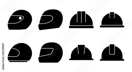 Helmet icon set illustration. Motorcycle helmet sign and symbol. Construction helmet icon. Safety helmet