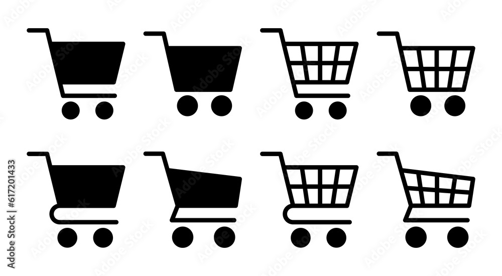 Shopping icon set illustration. Shopping cart sign and symbol. Trolley icon Shopping icon set illustration. Shopping cart sign and symbol. Trolley icon