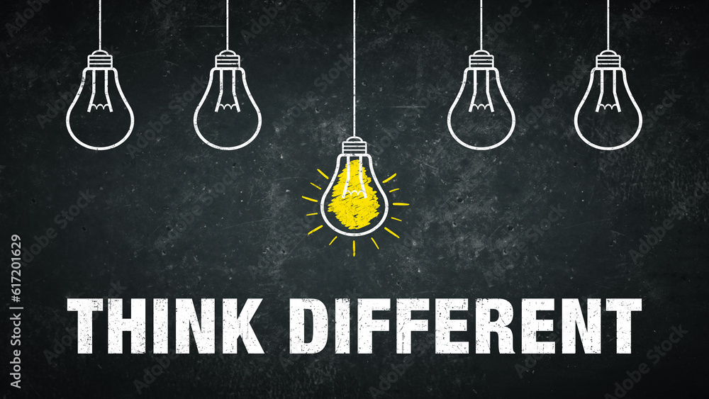 Graphic: think different - light bulbs and text on a chalkboard Graphic: think different - light bulbs and text on a chalkboard