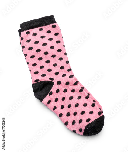 Pink cotton sock on white background