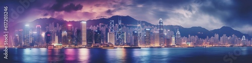 Banner Asian City Skyline Nightlife Background Generative AI © j@supervideoshop.com