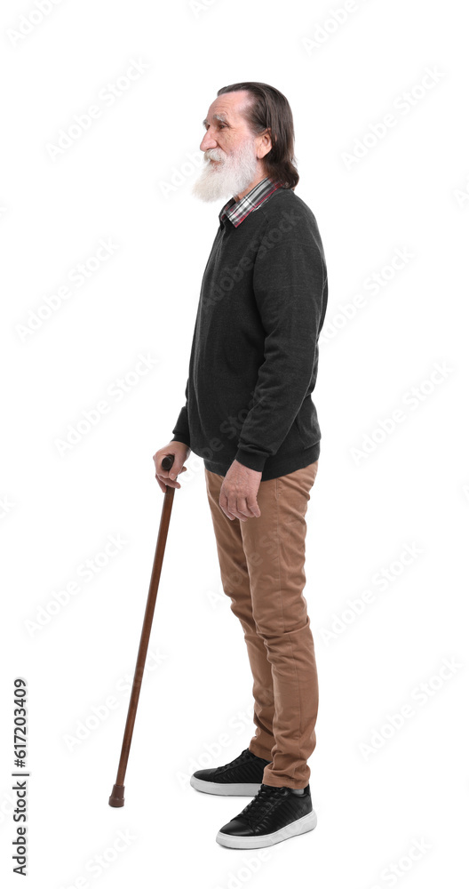 Senior man with walking cane on white background Senior man with walking cane on white background