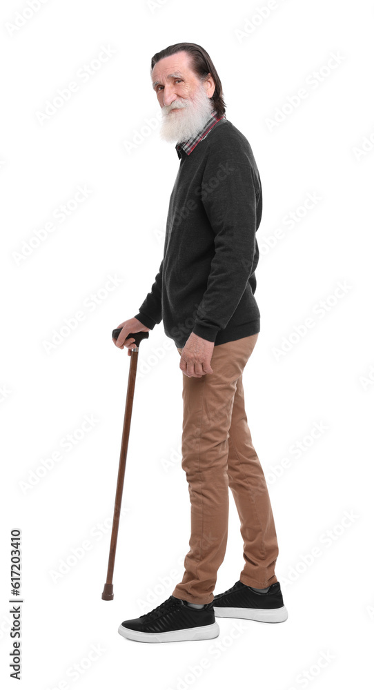 Senior man with walking cane on white background Senior man with walking cane on white background