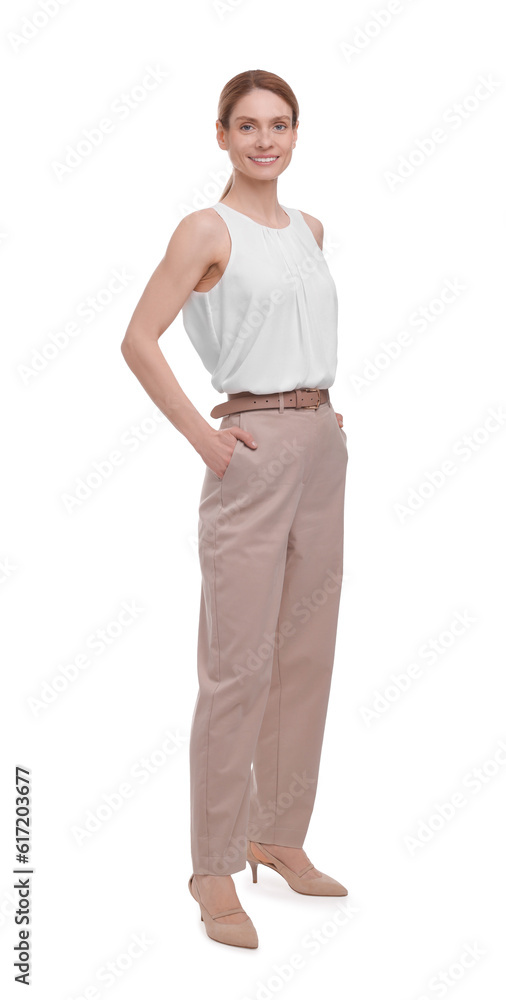 Beautiful smiling businesswoman posing on white background Beautiful smiling businesswoman posing on white background