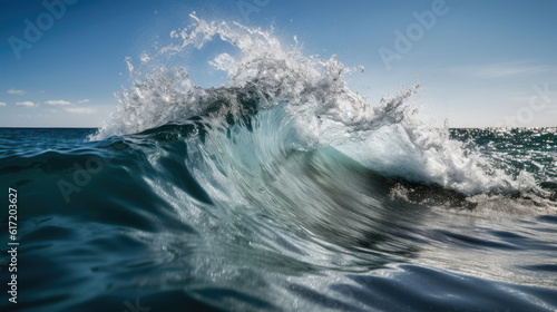 Blue breaking wave with clear water