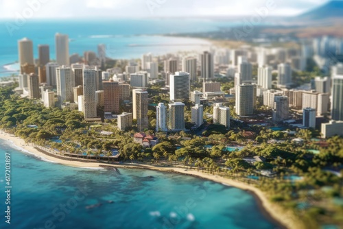 Aerial Hawaii City View Backdrop Generative AI © j@supervideoshop.com