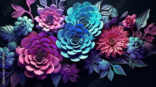 close up kirigami style blossom floral bouquet decoration made with Generative AI