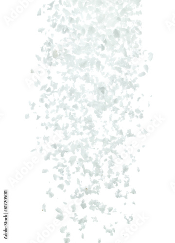 Salt rock flower fly explosion  white Salt rock flower explode abstract cloud fly. Big size ground salt splash in air  food object element design. White background isolated high speed freeze motion