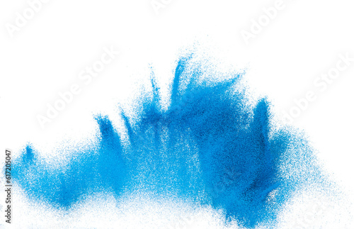 Leinwand Poster Small size blue Sand flying explosion, Ocean sands grain wave explode