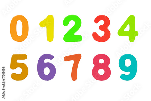 Multicolored wooden arabic number Isolated on cutout PNG. Wooden jigsaw tangram puzzle as shape. arabic number it is universal language used in learning education for children.
