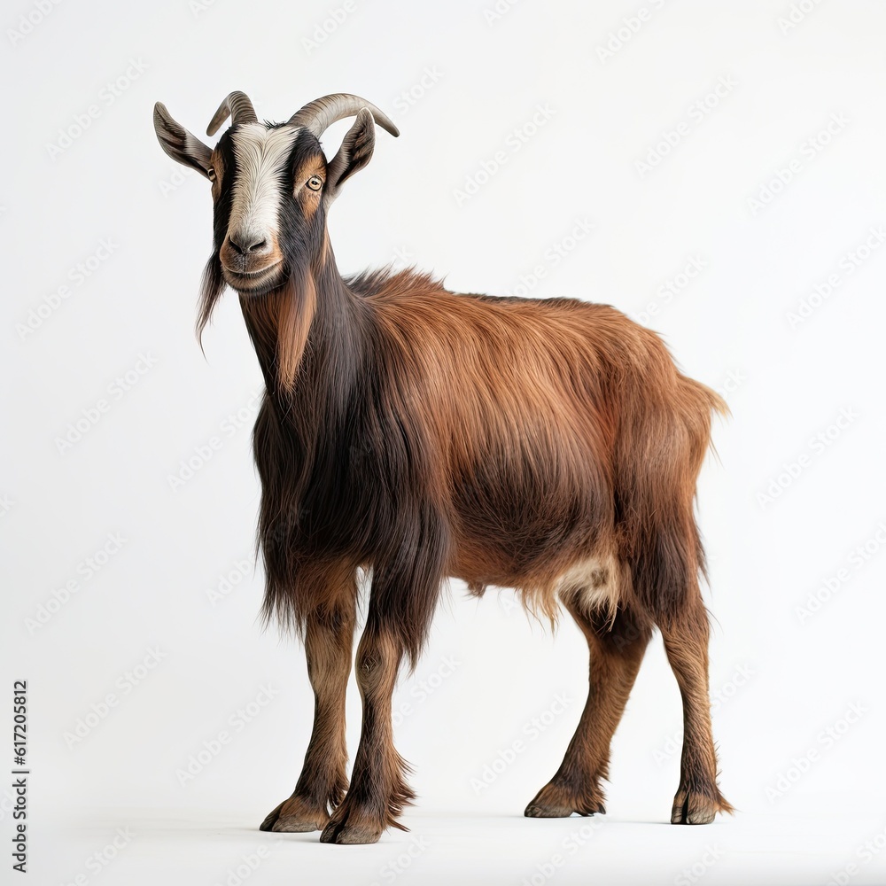 Fototapeta premium portrait Toggenburg goat isolated on white made with Generative AI