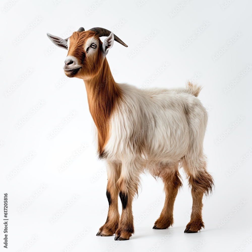Fototapeta premium portrait Toggenburg goat isolated on white made with Generative AI