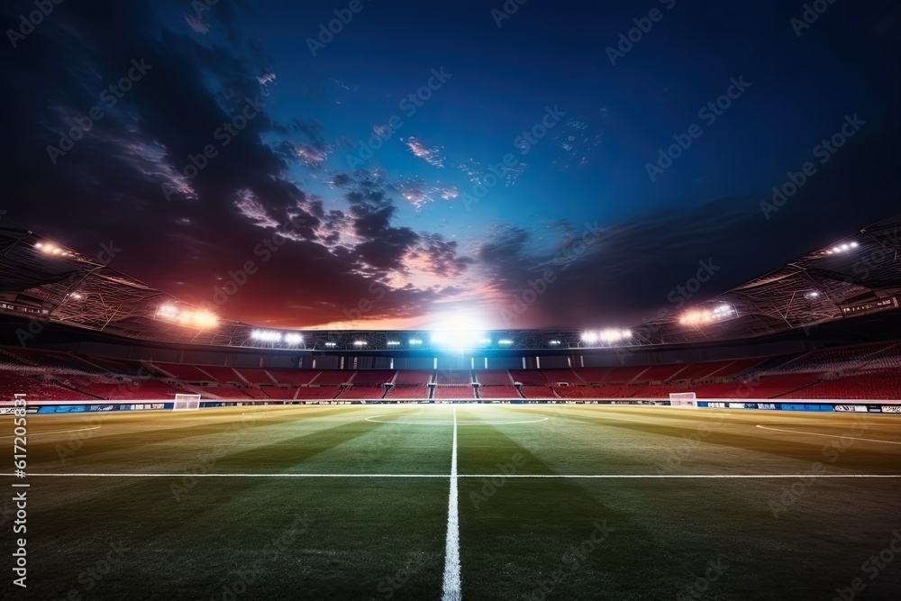 A shot of a football stadium with lights made with Generative AI A shot of a football stadium with lights made with Generative AI
