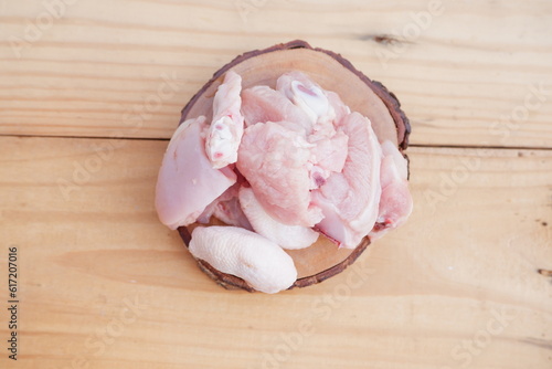 selectively focus on peeled and raw chicken