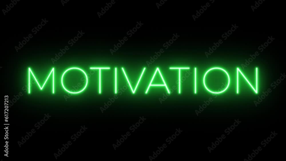 Flickering neon green glowing motivation sign animated black background Flickering neon green glowing motivation sign animated black background