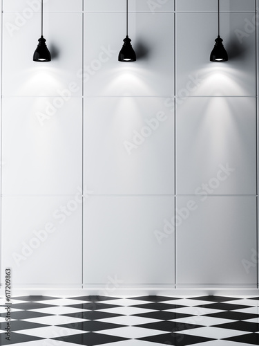3d illustration. White empty space room with spotlight