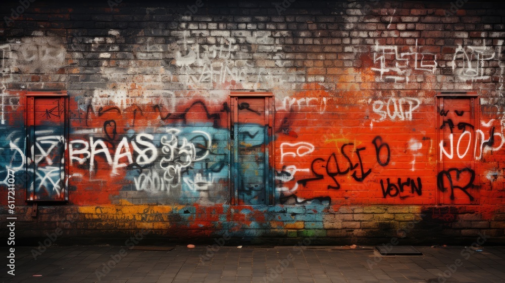 brick wall graffitied with typography