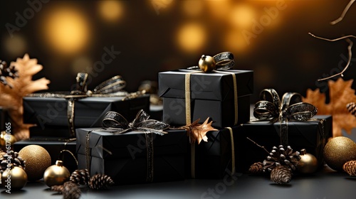 black christmas gift box with candles