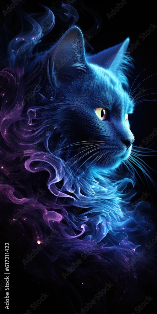 particles of light wrapped around a beautiful cat on black