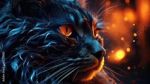 particles of light wrapped around a beautiful cat on black