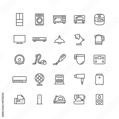 家電製品の線画アイコンセット