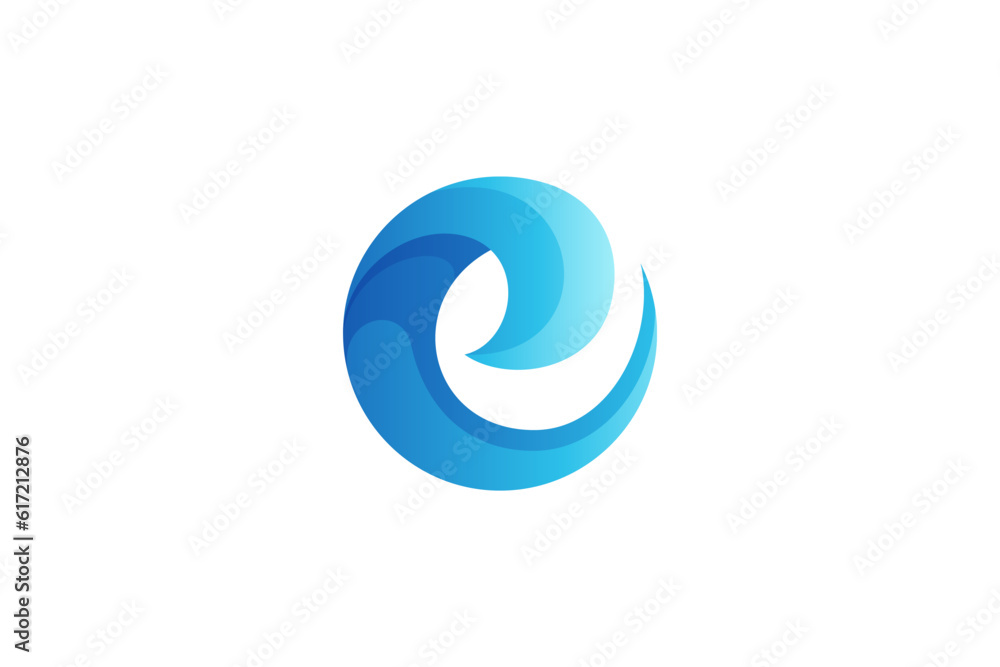 Blue ocean wave in 3D simple logo design Blue ocean wave in 3D simple logo design