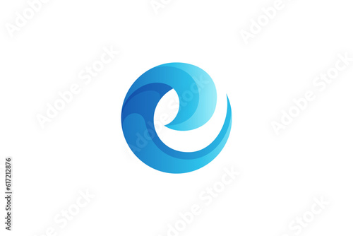 Blue ocean wave in 3D simple logo design
