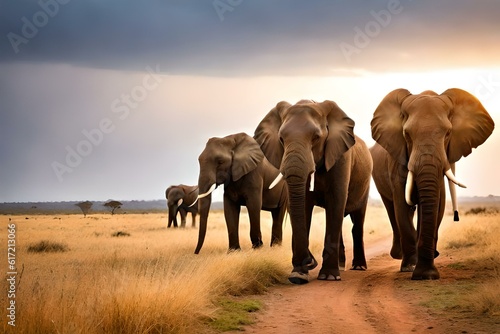 herd of elephants at sunset generated by AI tool  © Nazia