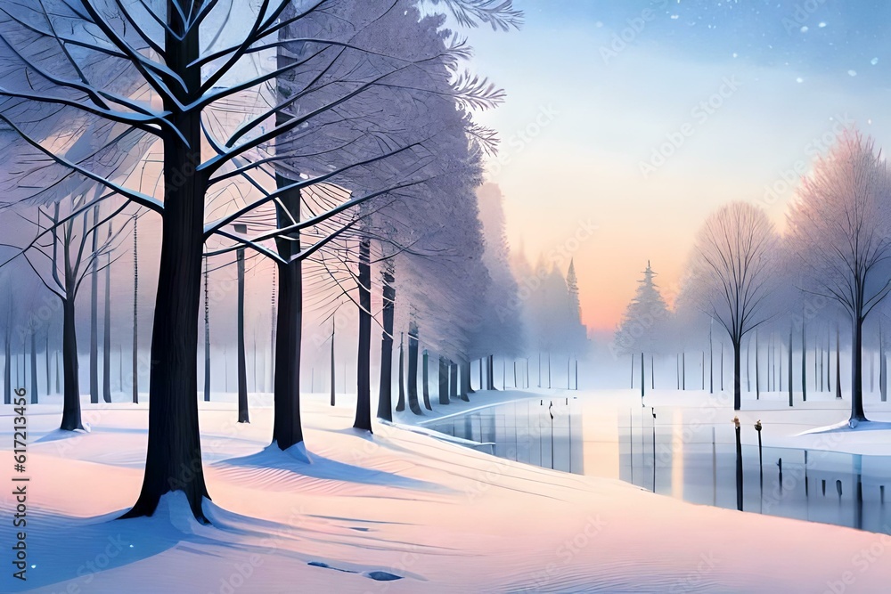 winter landscape with trees and snow Generated Ai